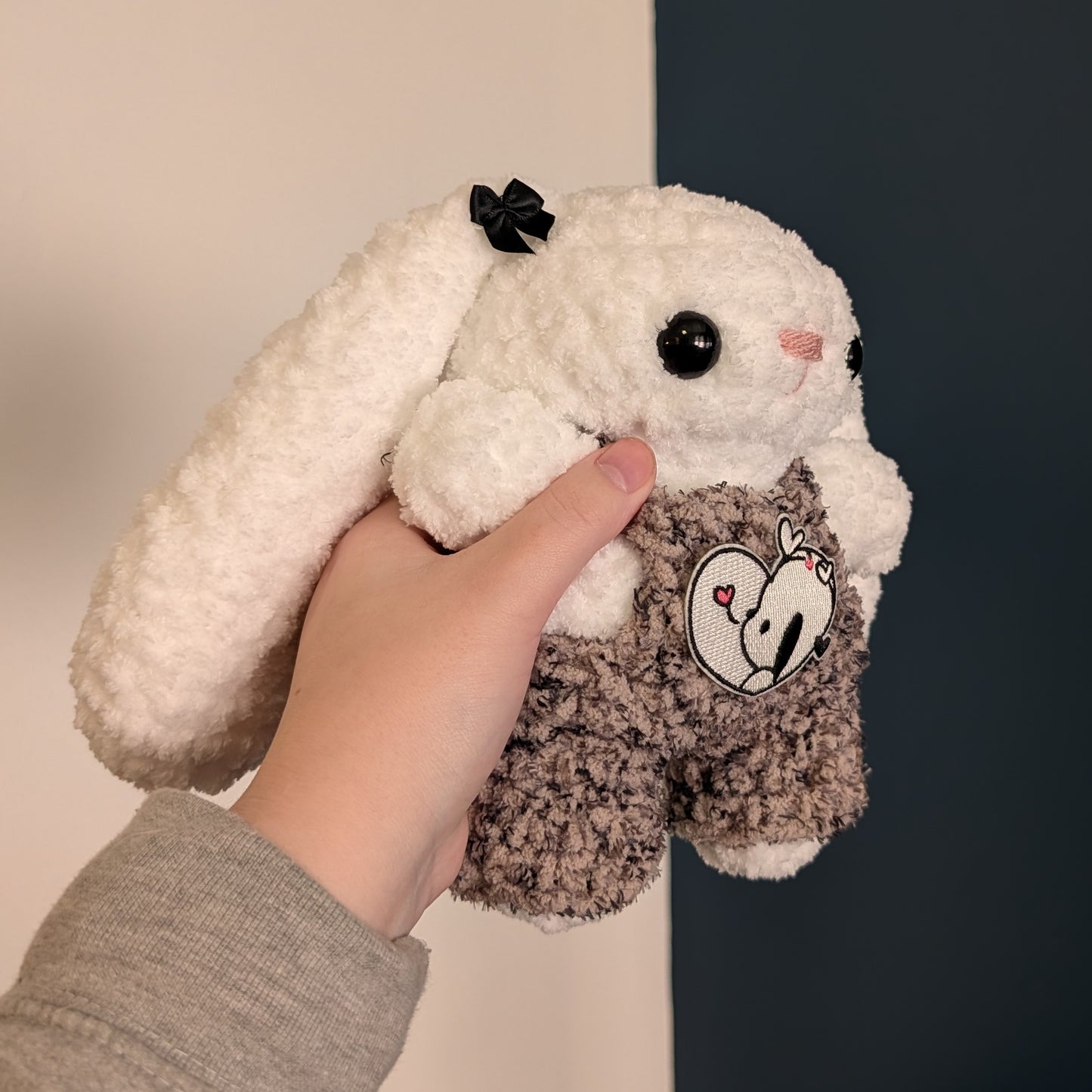 Fuzzy Kawaii Japanese Baby Bunny Crochet Plushie (removable overalls)