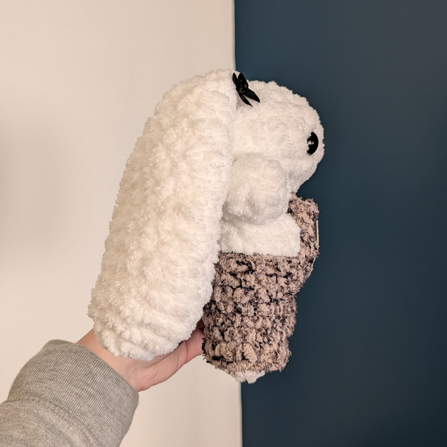 Fuzzy Kawaii Japanese Baby Bunny Crochet Plushie (removable overalls)