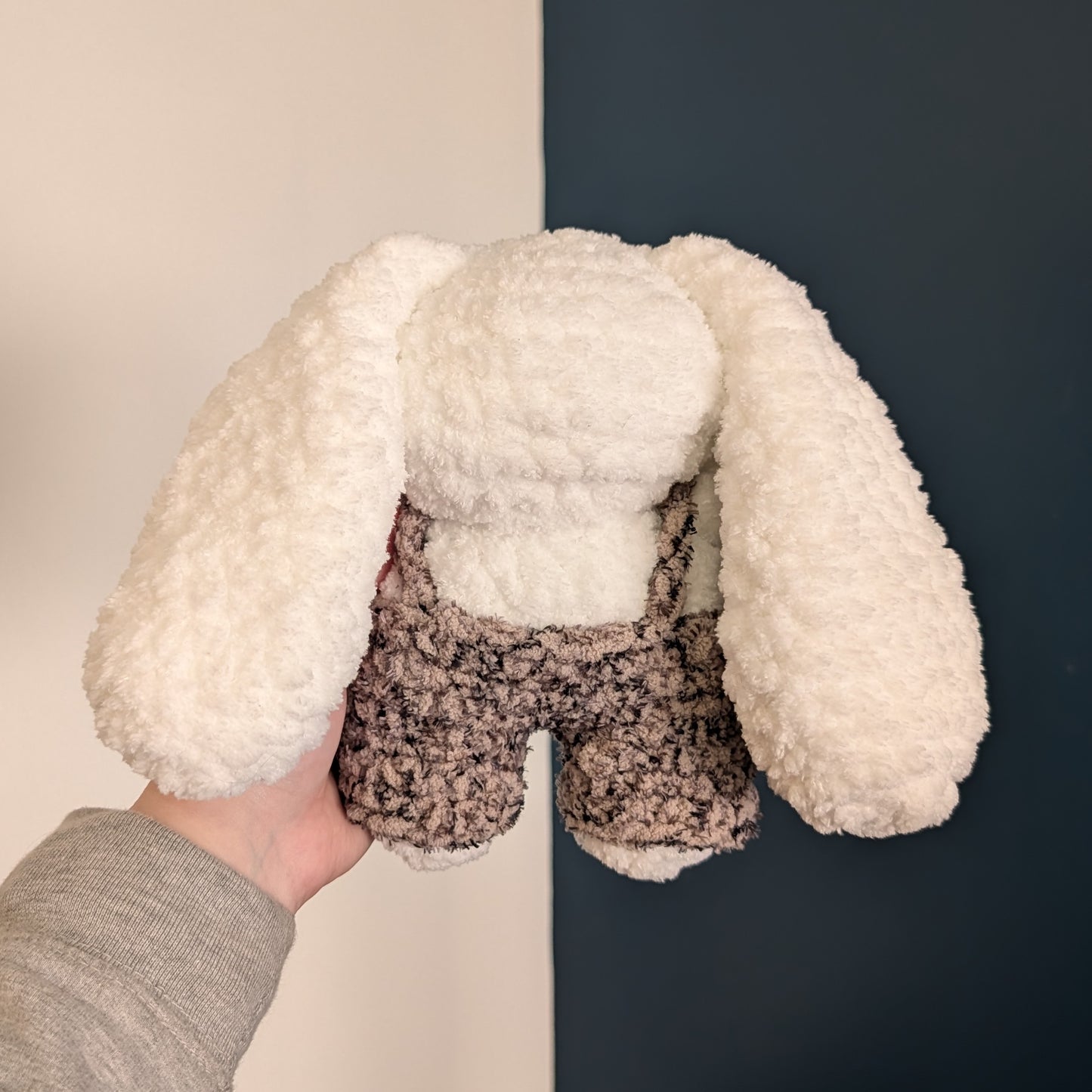 Fuzzy Kawaii Japanese Baby Bunny Crochet Plushie (removable overalls)