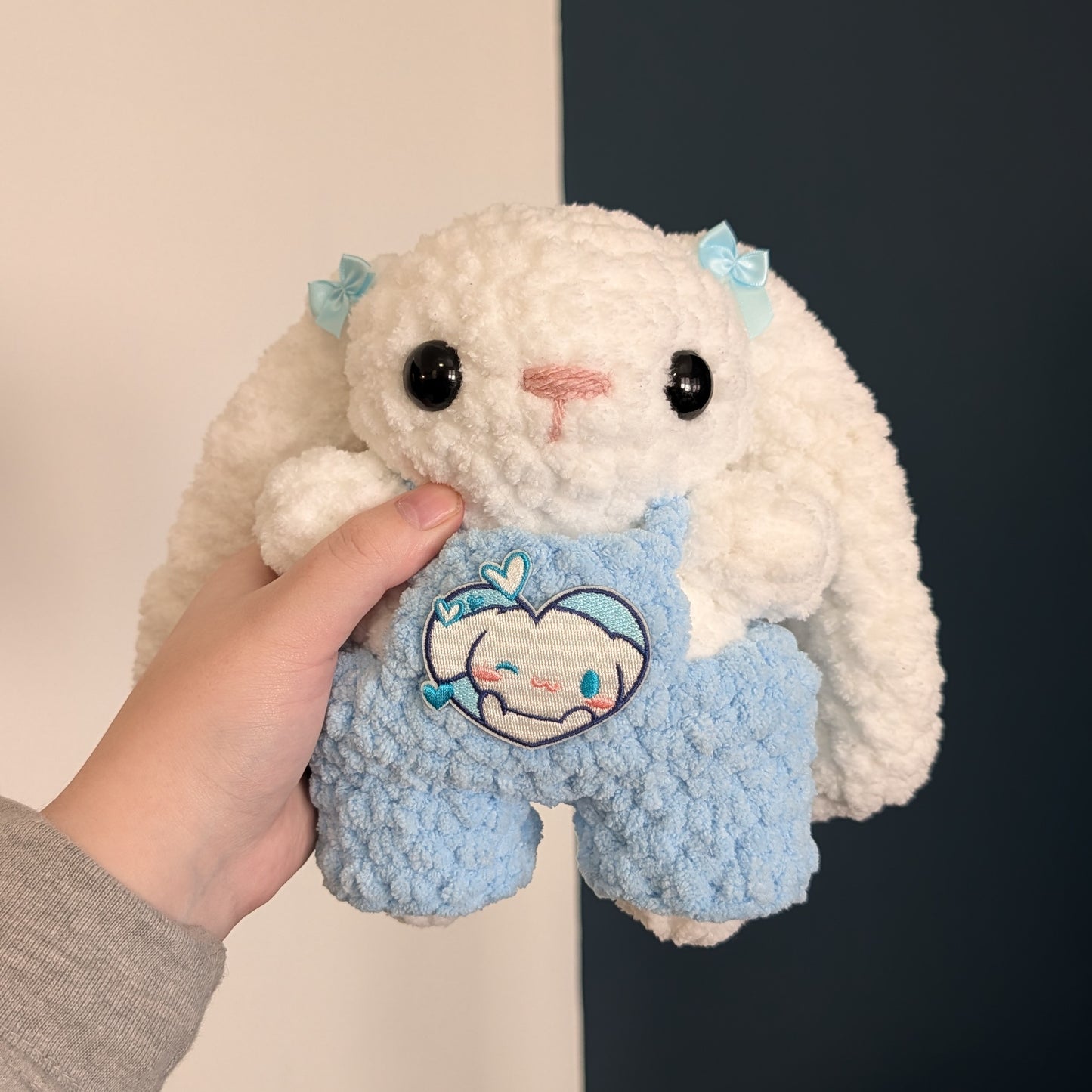 Fuzzy Kawaii Japanese Baby Bunny Crochet Plushie (removable overalls)