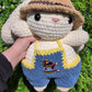 Jumbo Gardener Bunny Crochet Plushie (removable hat & overalls)