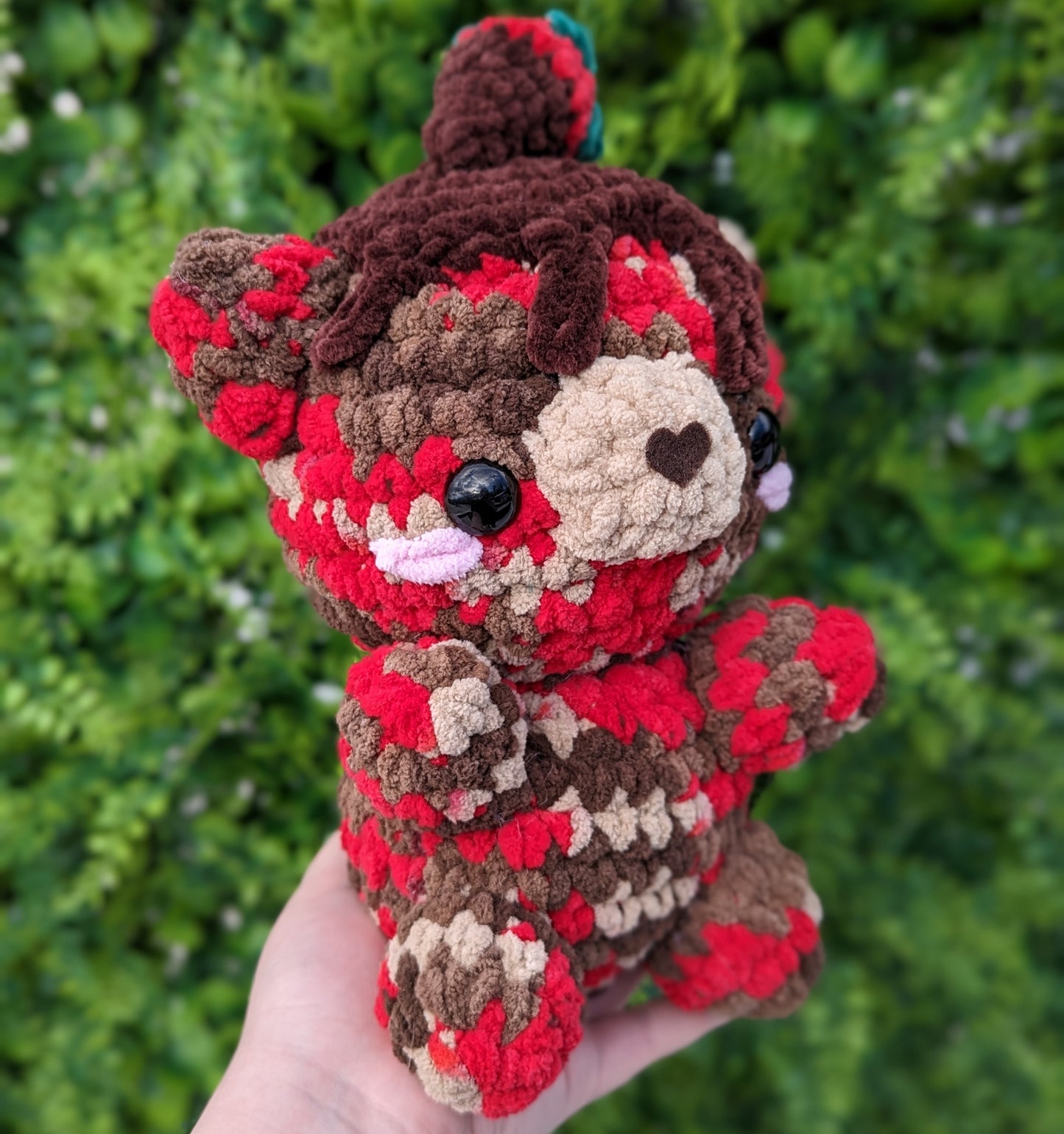 Chocolate Covered Strawberry Teddy Bear Crochet Plushie