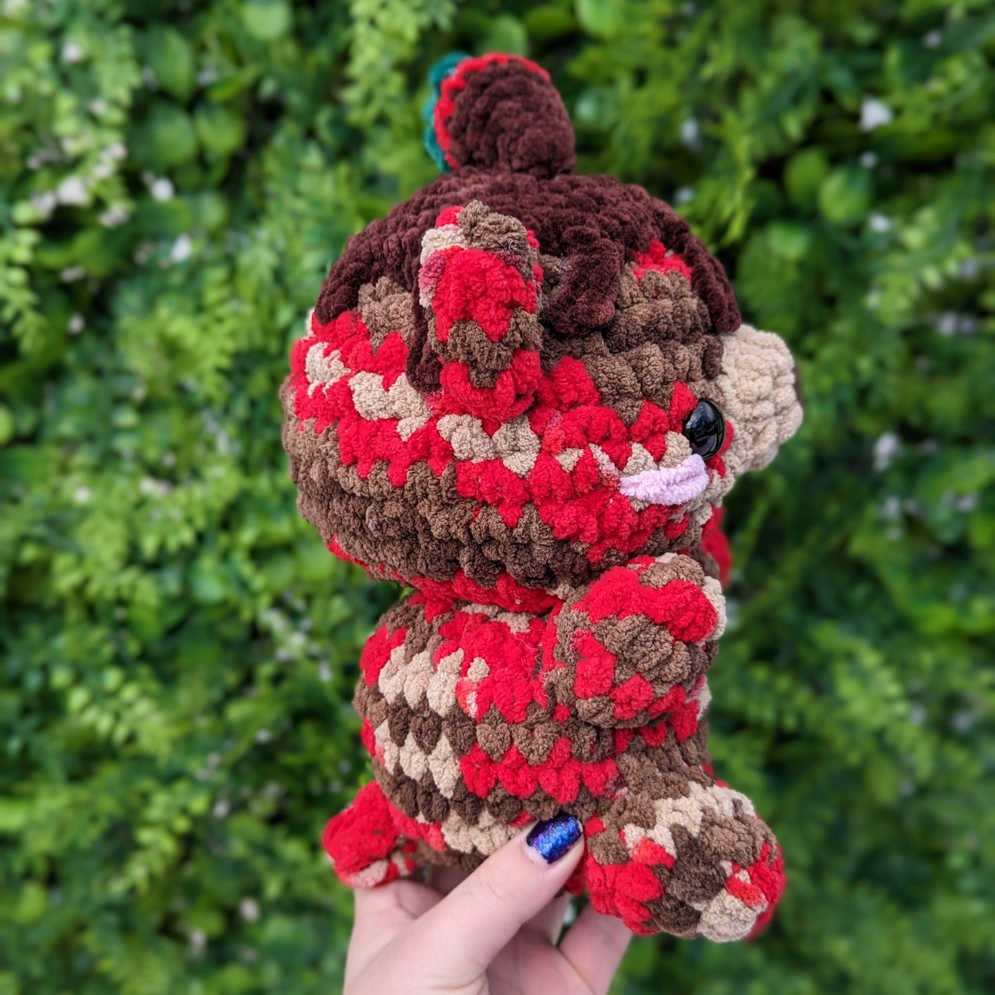 Chocolate Covered Strawberry Teddy Bear Crochet Plushie