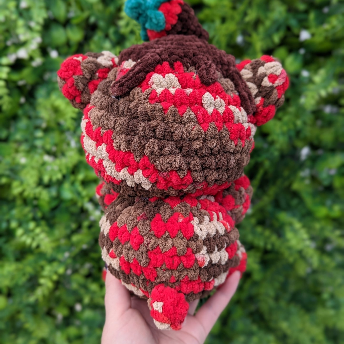 Chocolate Covered Strawberry Teddy Bear Crochet Plushie