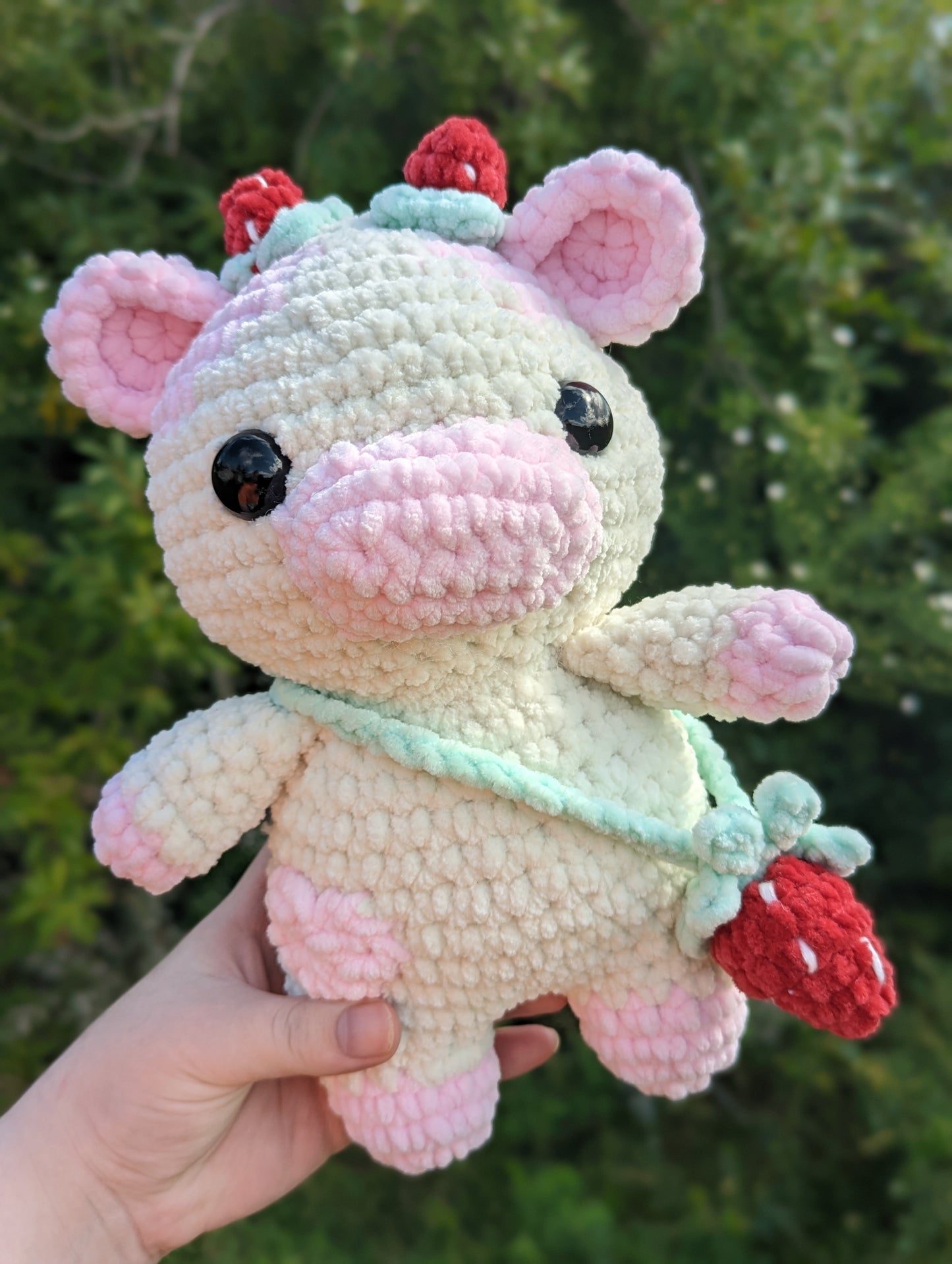Jumbo Strawberry or Blueberry Cow Crochet Plushie [Archived]