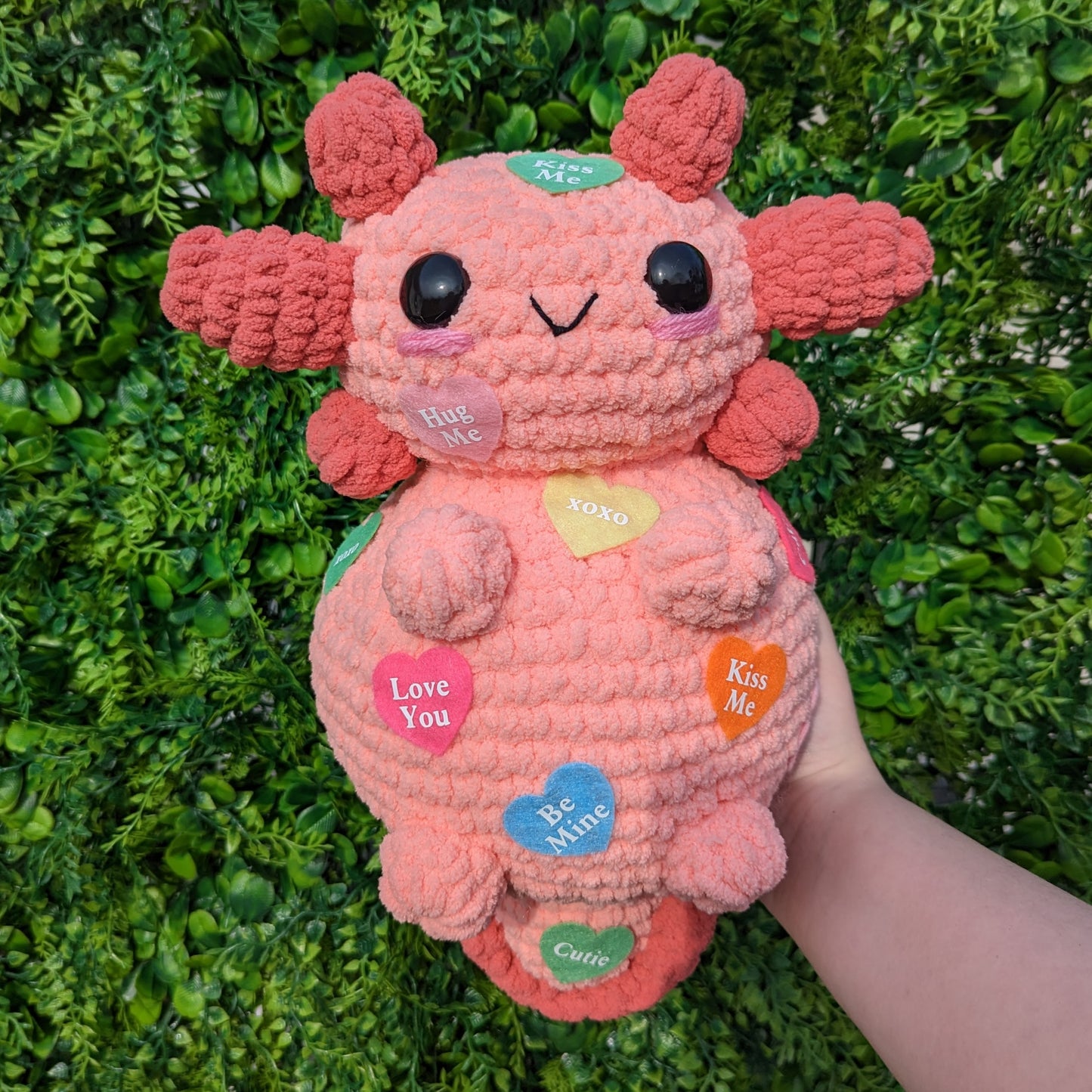 Jumbo Candy Conversation Hearts Axolotl Crochet Plushie [Archived]