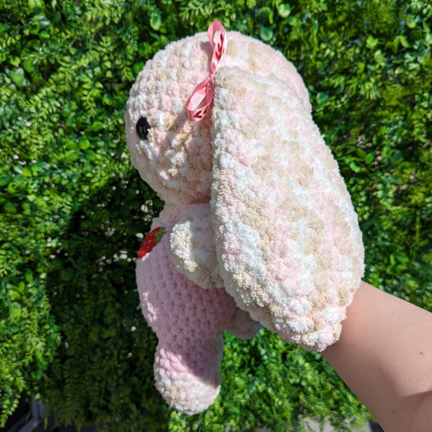 Jumbo Fuzzy Strawberry Shortcake Bunny in Onesie Crochet Plushie [Archived]