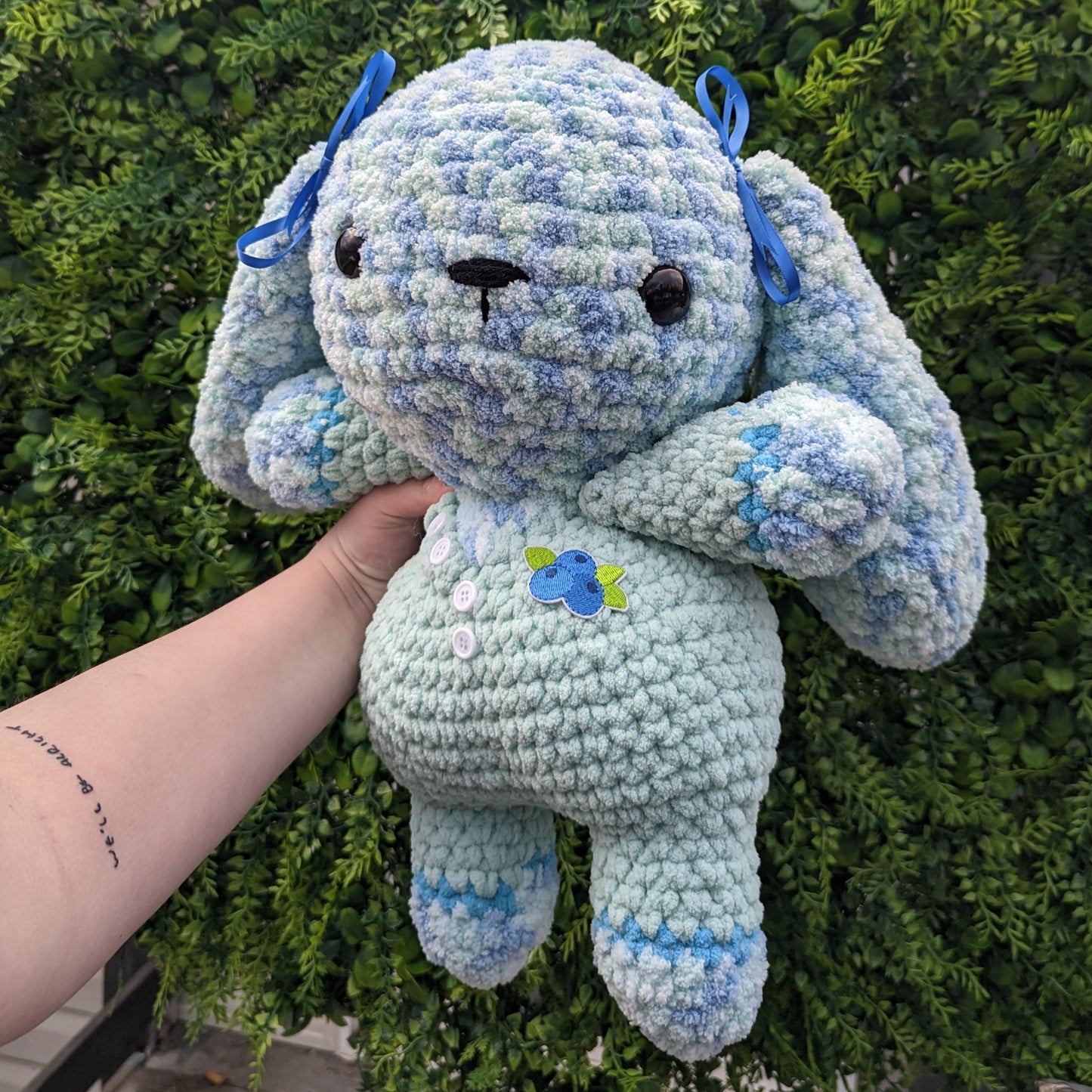 Jumbo Fuzzy Blueberry Bunny in Onesie Crochet Plushie [Archived]