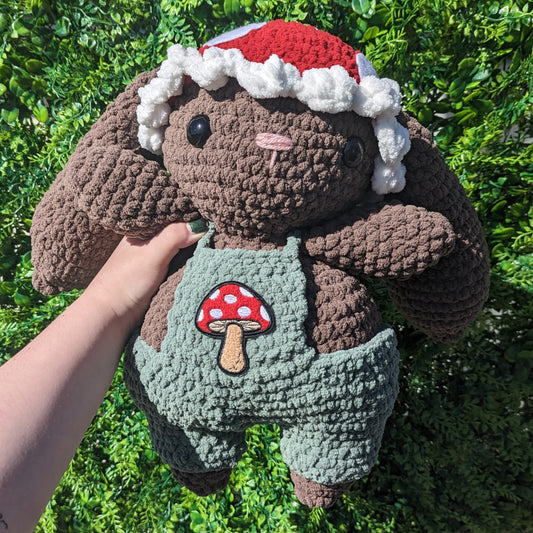 Jumbo Brown Mushroom Bunny Crochet Plushie (sombrero y mono extraíbles)