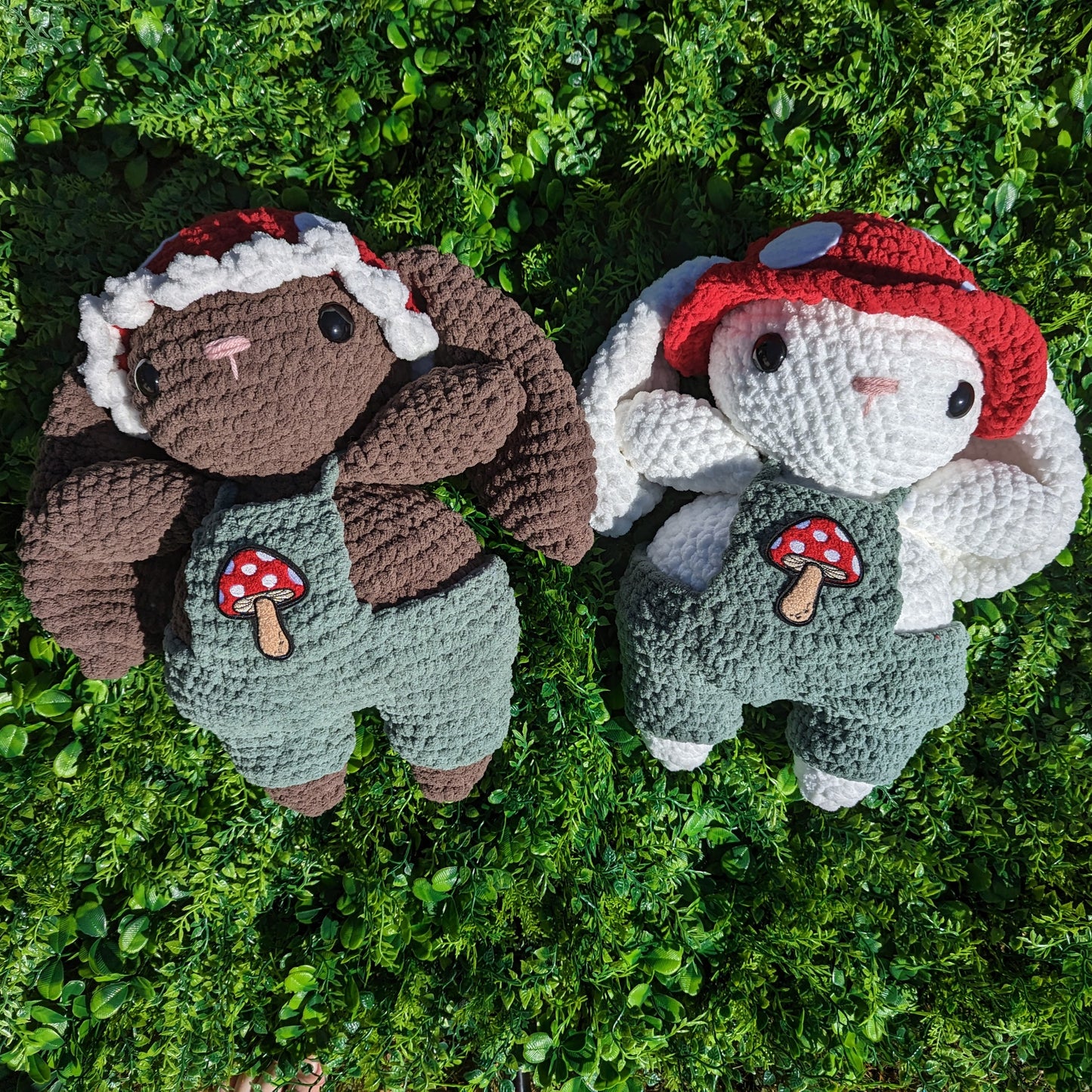 Jumbo Brown Mushroom Bunny Crochet Plushie (removable hat & overalls)