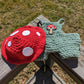 White Mushroom Bunny Crochet Plushie (removable hat & overalls)
