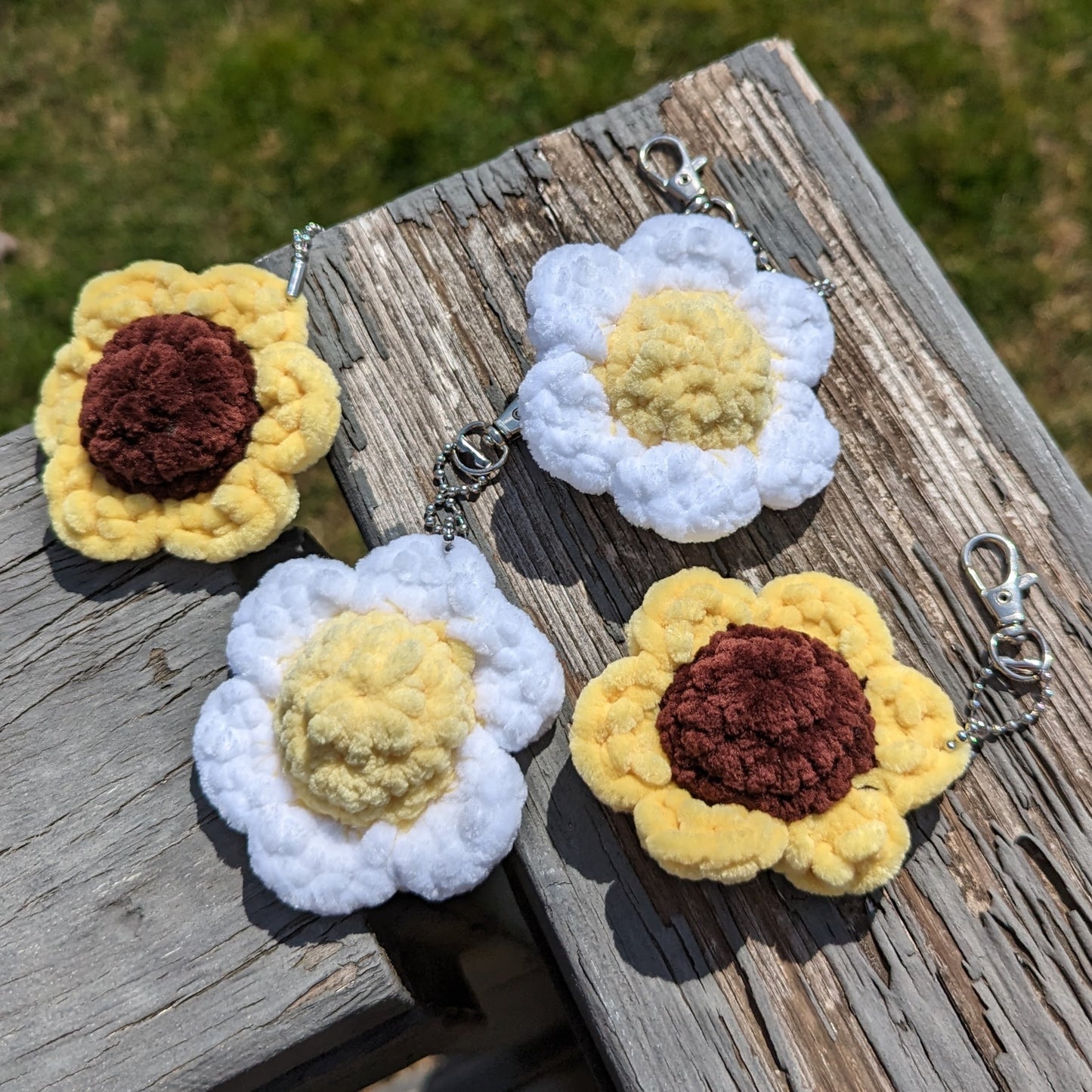 Sunflower or Daisy Flower Crochet Plush Keychain