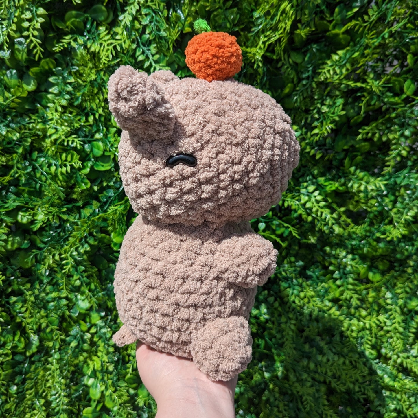 Jumbo Fuzzy Sitting Capybara with Orange Crochet Plushie [Archived]
