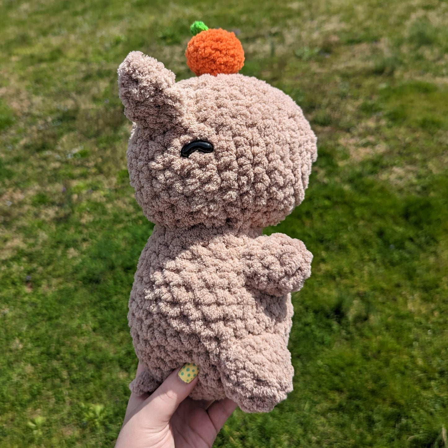 Jumbo Fuzzy Sitting Capybara with Orange Crochet Plushie [Archived]