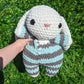 CUSTOM ORDER Jumbo White Bunny in Striped Onesie Crochet Plushie [Archived]