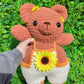 Jumbo Sunflower Teddy Bear in Overalls Crochet Plushie (removable accessories) [Archived]