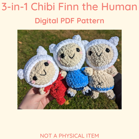 Patrón de ganchillo 3 en 1 Finn the Human Chibi Style // NO ES UN ARTÍCULO FÍSICO