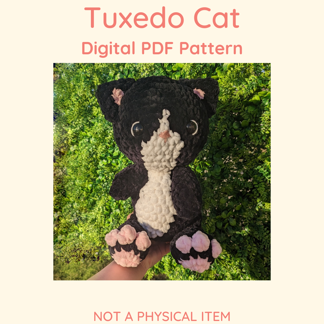Tuxedo Black and White Cat Crochet Pattern // NOT A PHYSICAL ITEM